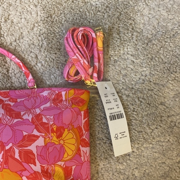 J. Crew O-ring bandeau bikini top in pink floral design size 3X NWT - Picture 5 of 7